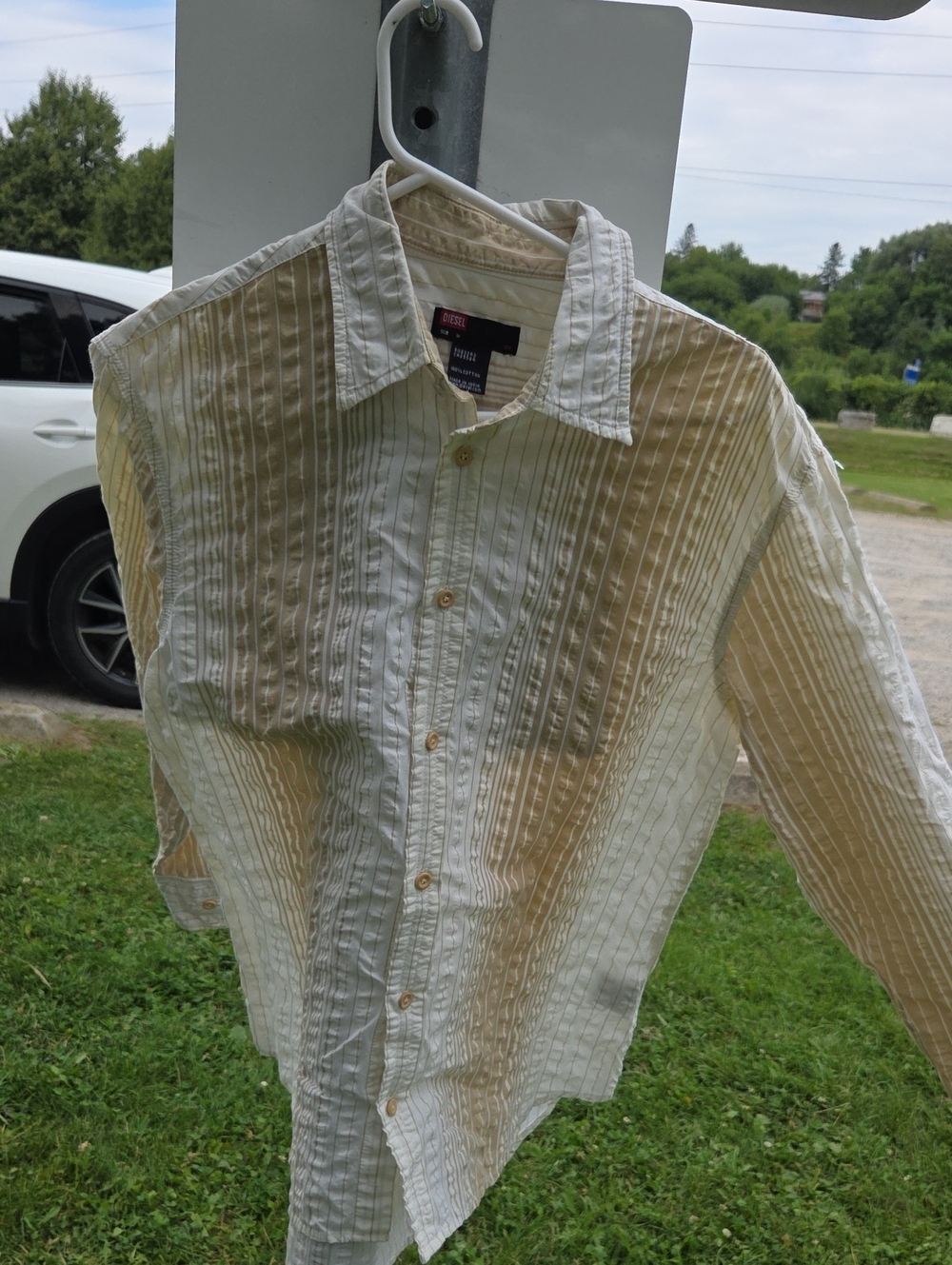 Diesel Cream and White Vertical-Stripe Dress Shirt
